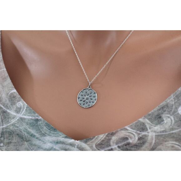 Sterling Silver Granulation Circle Charm Necklace - Picture 3 of 4